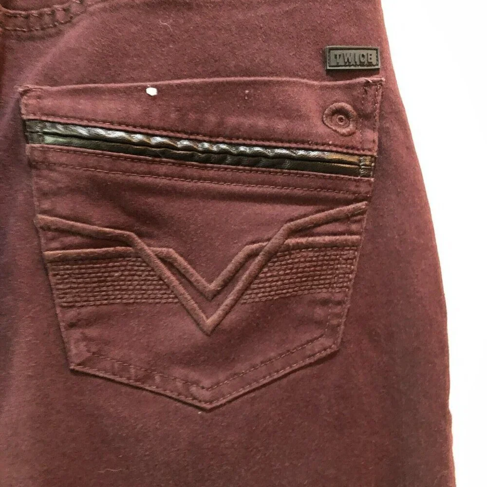 Twice Mens Size 29 x 28 Burgundy Slim Fit Skinny Pockets Ankle Pants Jeans